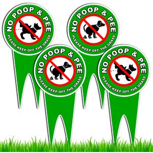 4 PC No Pooping Dog Signs for Yard, 12x6 DS Dibond Keep Off Grass Sign, No Dogs Allowed