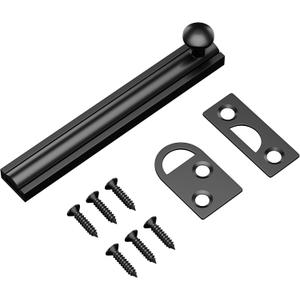 4 Inch Solid Brass Surface Bolt, Heavy Duty Concealed Slide Surface Door Bolt, Slide Bolt Latch French Door Lock with Screws for Windows Cabinet Wooden Fence Yard, Black, 1 Pack