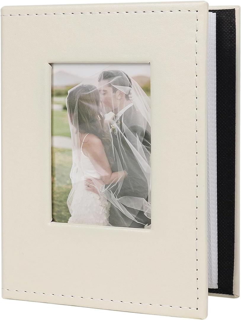 RECUTMS Photo Album 4x6 52 Photos - Small Mini Capacity Premium Leather Cover, Small Capacity Pictures Book Easy to Classify and Portable for Wedding Family Baby Vacation(Beige)