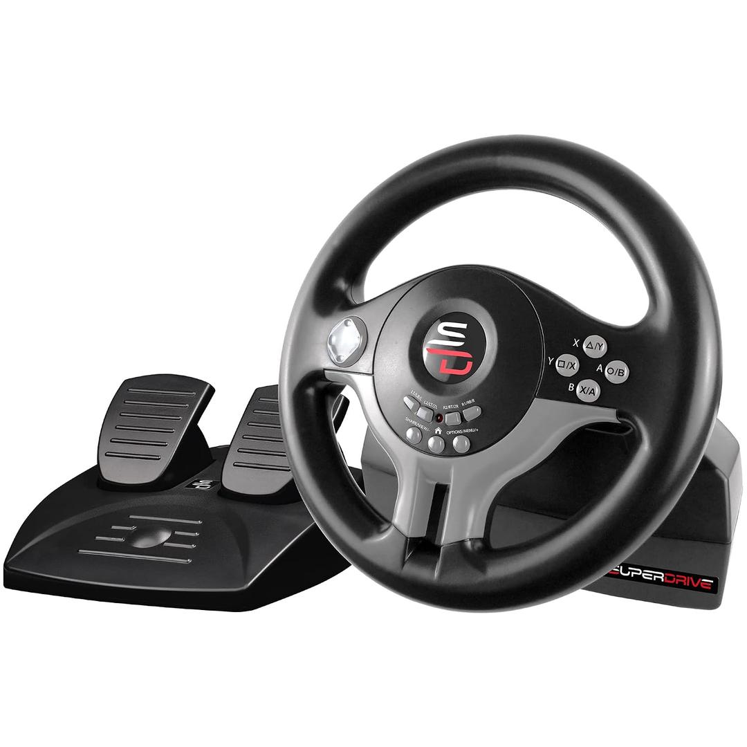 SUBSONIC - Superdrive SV250 Steering Wheel. Racing Wheel with pedals and Gearshift Paddles - 22 cm Diameter, 180 Roation Angle - For Nintendo Switch 2 - Switch - PS4 - Xbox Series X/S, Xbox One & PC