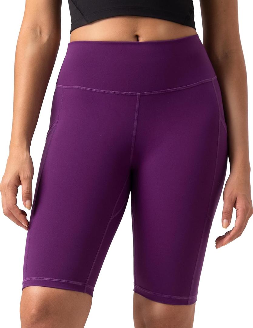 Colorfulkoala Women's High Waisted Biker Shorts with Pockets 10" Inseam Workout Yoga Shorts Running Tights, Medium