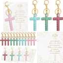 Kenning 36 Pcs First 1st Communion Favor Cross Keychains Bulk Mother's Day Church Gift Christian Baptism Favors Handmade with Thank You Cards Bags, Llavero De Cruz Car Keychain Women Bulk for Guest