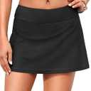 Mid Rise Swim Skirt - 2025 Bathing Suit Skirt with Built-in Bikini Bottom Waistband Skort Swimsuit Bottoms for Women (X-Large, Black)