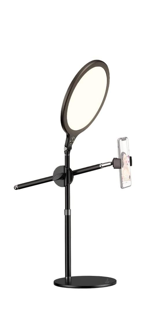 CAOGE10 Selfie Full Screen Fill Light LED Overhead Phone Mount with Adjustable Brightness/Color Temperature, 360° Rotation Phone Holder and Long Arm Bracket - Perfect for Filming and Video Conference