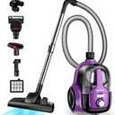 Zefiro Canister Vacuum Cleaner, Bagless Canister Vacuum for Home, Powerful Suction, Auto Cord Rewind, HEPA Filter, Corded Vacuum for Hard Floors, Carpet, Pet Hair, Apartment/Rental Friendly(Violet)