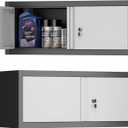 Metal Garage Storage Cabinet, Locking Cabinet Wall Mounted, 13" H Floating Cabinet for Warehouse, Upper Tool Cabinet for Home Office, Basement, Kitchen, RV Organization, 13"H-Upper Cabinet / Black+Grey