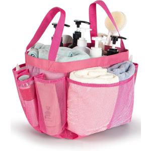 Pink Portable Shower Caddy for College Dorm Room Essentials, Dorm Mesh Shower Bag Organizer for Girls, Beach, Swimming, Gym, RV Travel essentials