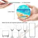 Summer Beach Leather Drink Coasters Set of 6 with Holder Ocean Scene Print Round Cup Coaster for Table Decor