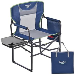SUNNYFEEL Camping Directors Chair, Heavy Duty,Oversized Portable Folding Chair with Side Table, Pocket for Beach, Fishing,Trip,Picnic,Lawn,Concert Outdoor Foldable Camp Chairs