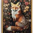 Djmwtb Framed Vintage Wall Art, Fox wall Decor, Nature Botanical Wall Art for Bedroom Decor, Flower Pictures Paintings Animal Canvas Artwork Prints for Living Room 16x24in