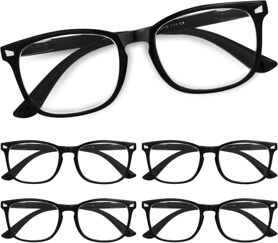CCVOO 5 Pack Reading Glasses Blue Light Blocking Women/ Men, Anti UV Ray/ Glare Readers Fashion Eyeglasses with Spring Hinge (*Light Black, +1.00)