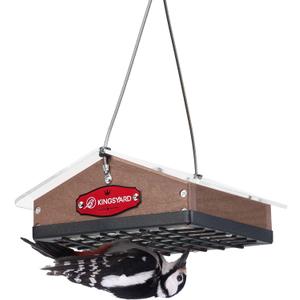 Kingsyard Upgraded Upside Down Suet Feeder for Outside Hanging - Recycled Plastic Wild Bird Feeder with Rainproof Roof for Attracting Woodpeckers Nuthatches Chickadees Finches. Brown
