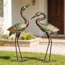 Shorayn Garden Crane Statues, Blue Heron Sculptures for Outdoor, Cranes Decor Metal Bird, Patina Garden Art Lawn Ornaments for Yard Patio Porch Outside Decorations, 29.1 Inches