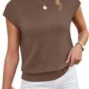 Sampeel Womens Short Sleeve Sweater Mock Neck Summer Top Dressy Casual Basic Knit Pullover Shirt (Brown, S)