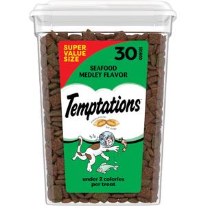 Temptations Cat Treats, Classic Crunchy and Soft Cat Treats, Seafood Medley Flavor, 30 oz. Tub (1.88 Pound (Pack of 1))