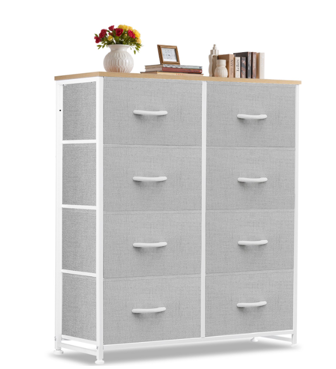8-Drawer Dresser, Clothes Dresser Tower & Classification Storage for Bedroom, Living Room, Gray
