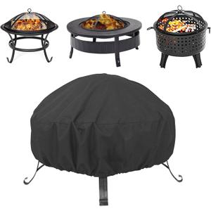 Fire Pit Cover Round for Fire Pit 22-34 Inch, Waterproof Outdoor FirePit Cover,Full Coverage Patio Round Fire Pit Cover Heavy Duty 420D Oxford Fabric Outdoor Fireplace Cover