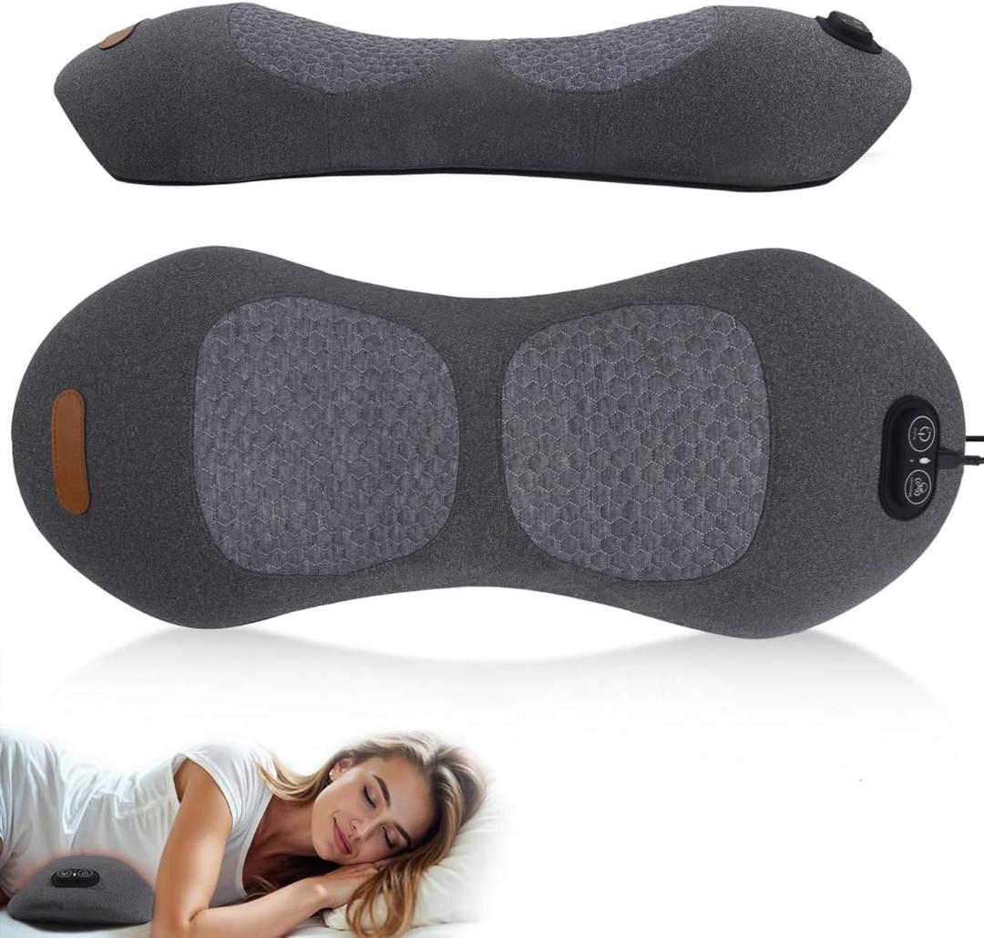 3 in 1 Back Massager, Electric Lumbar Support Pillow Heat Vibration Massage Lower Back Spine Decompression Device, Dark Gray