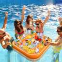 Floating Table for Pool Game with Waterproof Playing Cards, Inflatable Pool Party Tray Float for Drink Snack Holder, Floating Card Game Table, Pool Accessories for Hot Tub, Beach Summer Parties White