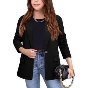 Meikulo Girls Blazers Kids Lapel Long Sleeve Open Front Solid Blazer Jacket with Pockets (10-12 Years, Black)