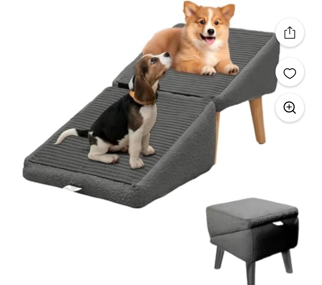 Hdnbsp Split Ottoman Dog Ramp, 4-Step Dog Stairs for Bed, Foldable Pet Steps for Small, Medium, Senior Dogs & Old Cats - Couch Height, Anti-Slip, Washable Cover, Storage Pocket, 135lb Capacity
