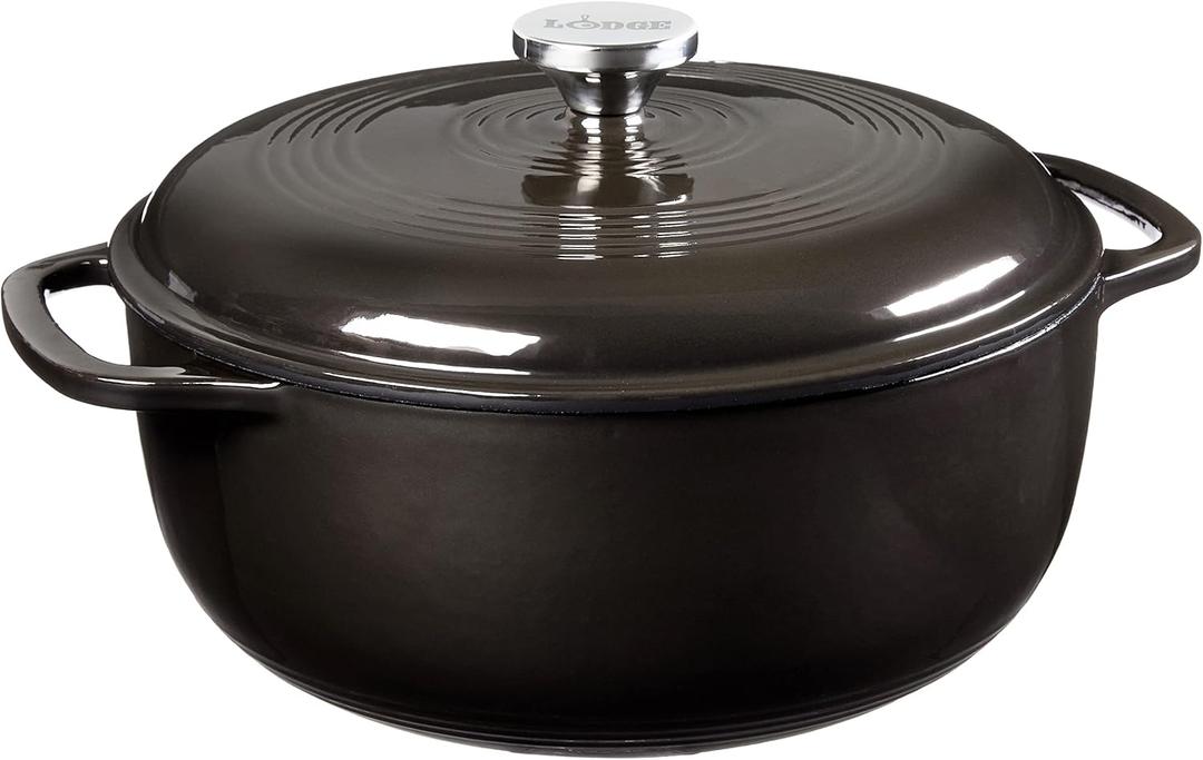 Lodge Essential Enamel Cast Iron Dutch Oven - Perfect for Bread Baking, Braising, Marinating & Slow Cooking - Features Moisture-Sealing Lid & Dual Handles - Kitchen Essentials - 6 Quarts - Midnight Chrome