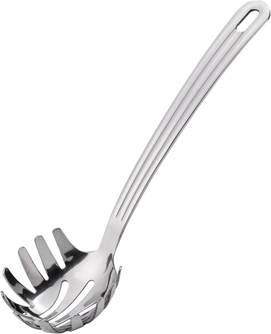 HIFIND Stainless Steel 9.06 inch Spaghetti Server Spoon with Teeth - Pasta Fork Pasta Server Noodle Spoon Heavy Duty Cooking Utensils Classic Dishwasher Safe