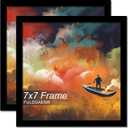 FULDGAENR 7x7 Picture Frame Set of 2, Black Frames for 7 x 7 Inch Photo Poster Certificate, High Transparency Wall/Tabletop Frame with Horizontal Vertical Display (2 Pack | Black | 7"x7")