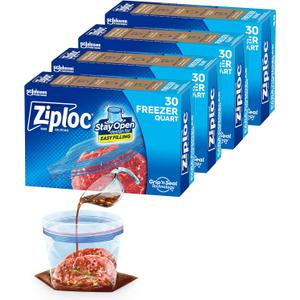 Ziploc Quart Food Storage Freezer Bags, New Stay Open Design with Stand-Up Bottom, Easy to Fill, 30 Count (Pack of 4)
