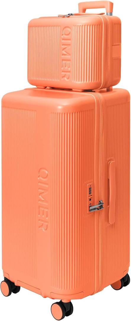 Large Capacity Luggage Sets 2 Piece, Checked Luggage with Cup Holder, Polycarbonate Hard Case luggage with Spinner Wheels,TSA Lock, YKK, Lightweight Durable Travel Suitcase for Men Women Orange, 37 x 34 x 72 cm
