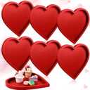 Hushee 6 Pcs Heart Shaped Plates 11" Red Wood Serving Tray Romantic Serving Dishes Heart Shape Charcuterie Board for Wedding Party Snack Cake Fruit Appetizer