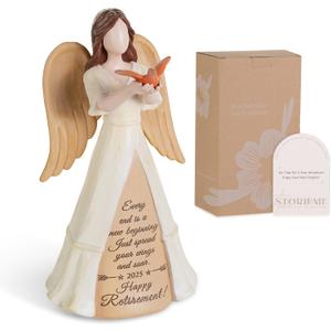 Retirement Gifts for Women 2025: Happy Retired Gift for Woman Nurse Coworker Teacher Doctor Friend Angel Figurine for Retirement Party Decorations