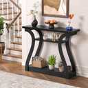Wooden Console Table with Curved Legs and Shelf, 3-Tier Modern Accent Narrow Sofa Table for Entrance Area, Living Room, Hallway, 47 in Wide Wood Console Table for Entryway (Black), 32" X 11.5" X 47.25"