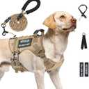 Yungaspy No Pull Tactical Dog Harness for Medium Dogs, Escape Proof Molle Dog Vest Harness and Leash Set, Adjustable Military Service Dog Harness with Handle for Medium Large Dogs(Brown,Large)
