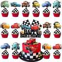25 Pcs Cake Topper and Cupcake Toppers Set Birthday Party Supplies for Cars Themed Birthday Decorations