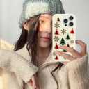 Jusy Cute Christmas Case for iPhone 16 Pro Max, Cute Aesthetic Christmas Tree Pattern Phone Case, Soft TPU Protective Phone Cover for Women Girls - Beige