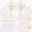 Liliaafar 36 Pcs Baptism Favors Set, 12 Resin Cross Fridge Magnets with Bow Tied Cards, 12 Acrylic Baptism Rosary Beads with Bags for Baby Shower Guests First Communion Gifts Kitchen Decor(Gold)
