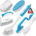 6 Pack Household Deep Cleaning Set - Kitchen, Bathroom & Floor Cleaning Brushes, Includes Scrub, Dish, Bottle, Grout, Crevice & Shoe Brushes