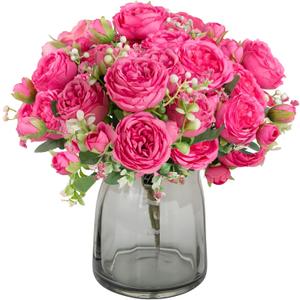 ASTRYAS 4Pcs Peonies Artificial Flowers, Hot Pink Peony Faux Peonies, Silk Peonies Flowers Fake Peonies Artificial Flowers Peonies Bouquet for Centerpiece Table Wedding Party Cake Home Decor