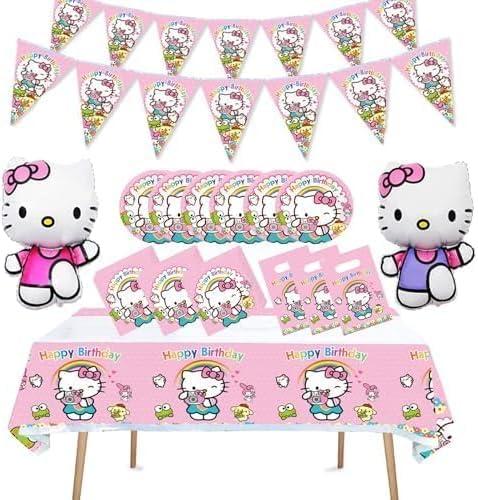 Kitty Girls Birthday Party Balloons, Dinner plates, Paper towels,Banners, Tablecloths,Gift bags,Baby shower Birthday party decorations - Serves 10 Guests