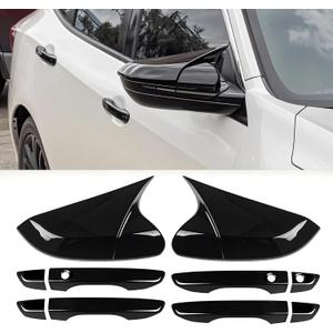 JOYOTO 2pcs Side Mirror Covers&4pcs Door Handle Covers Compatible with Honda Civic 2016-2021,10th Gen Civic Exterior Decorative Protective Accessories,Glossy Black