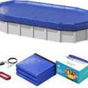 POOLHACKER 15x30 FT Oval Pool Cover 420D Extra Thick Winter Pool Cover for Above Ground Pools, 4 Ft Overlap with Pulley & Cable, Cold-Resistant, Tear-Resistant & Dustproof, Blu