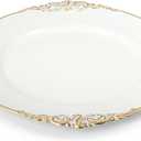 Okllen 12 Pack Plastic Round Charger Plates, 13" Dinner Charger Dessert Plates with Gold Rim, Vintage Charger Serving Plates for Catering, Wedding, Tabletop Decor, White, Floral Trim