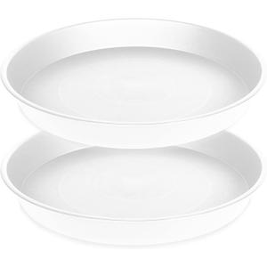 2 Pack of 8 inch Plant Saucer Clear, Heavy Duty Plastic Plant Water Tray 8 inch Round, Flower Plant Saucers for Indoors No Holes, Plant Dishes Saucer for Planter 7"/8" (8", White)