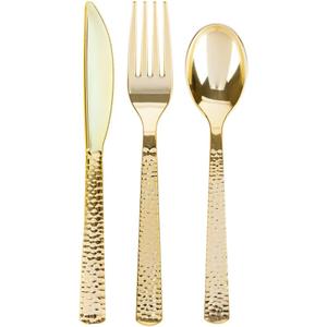Pebble Gold Cutlery Set Disposable Flatware - Bulk Case of 768 (24 packs x 32) - Party, Catering & Event Use
