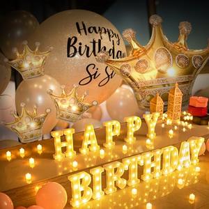 BDUSXYZ 173pcs Happy Birthday LED Marquee Light Up Letters Sign Birthday Decorations with Crown Gold Foil Balloons and Banner for Anniversary Party Night Lamp Banquet Props