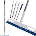 Multifunction Magic Air Broom, Silicone Broom with 56" Long Handle, 4 in 1 Rubber Squeegee Sweeper for Floor Bathroom Kitchen Shower Tile Pet Hair Fur Marble Glass Water Window Foam Cleaning (Blue)