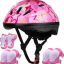 Lamsion Kids Helmet Adjustable for Kids Ages 3-8 Years Old Boys Girls, Toddler Helmet with Protective Sports Gear Set Knee Elbow Pads Wrist Guards for Cycling Skateboard Scooter (Pink)