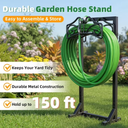 Garden Hose Holder, Water Hose Stand Freestanding Metal Hose Hanger, 4-Prongs Base Detachable Heavy Duty Hose Storage Stand for Outdoor