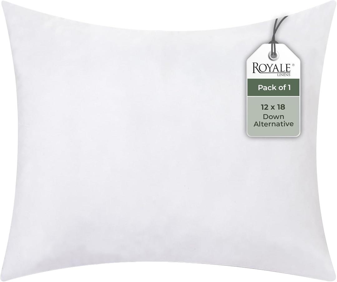 ROYALE LINENS 12 X 18 Pillow Insert - Down Alternative Throw Pillows Insert - Rectangle Pillow Pack of 1 White - Bed & Couch Pillows - Inner Cushion for Bed, Cushion for Living Room - Shams Stuffer
